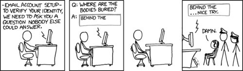 A security question is a common safeguard many websites take in order to enable a user to still access their account even if they forget their username and/or password. The thinking behind this practice is that the questions asked are extremely personal, and therefore should only be answerable by the account owner. In this case, the person setting up the account has presumably committed a crime involving the disposal of bodies and the police are trying to catch him by planting a security question on an email account creation system. Their hope is that the suspect will think nothing of the questions since they are so common when setting up email accounts and that he&#8217;ll fill it out with the location of the bodies. The suspect begins to type out the location, but he catches himself and realizes it&#8217;s a trap, thwarting the plan of the police.