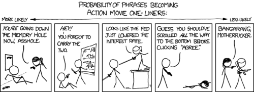 An unnecessary single-axis chart is used to make five geek and/or child-nostalgia references into faux clichéd movie one-liners for use as a comic strip on the internet. 
Some may find themselves wondering: is there a legal way to commit suicide?